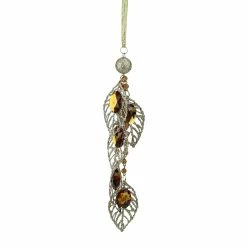 Budget 💯 Glitter Gold Jeweled Leaf And Bead Pendant Ornament by Allstate 👏